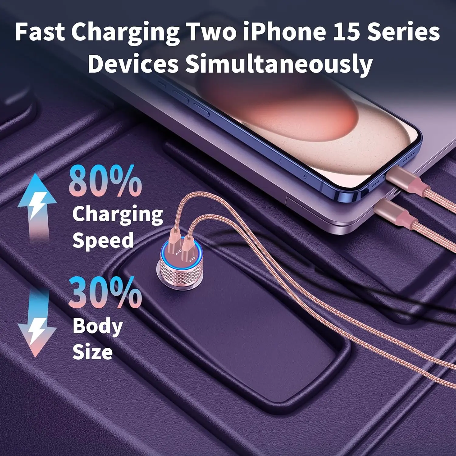 Apple MFi Certified] iPhone 17 Car Charger, 90W Dual USB C Power Cigarette  Lighter Car Carplay Charger with 2Pack Type C Braided Cable for iPhone  17/17 Pro Max/16 Pro/15/Galaxy S25/S24/Pixel