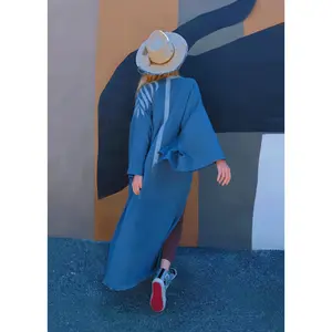 SPIRITUAL BACKBONE Hand-Painted Kimono - Teal Grey