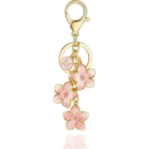 White/Pink/Black Big Cute Flower Initial Letter Keychain for Women, Flower Bag Charms Enameled Keychain Handbag Purse
