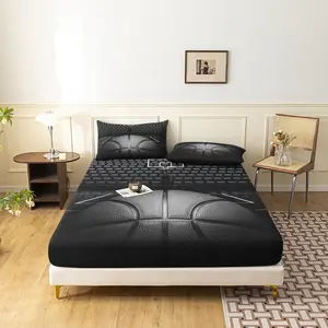 3Pcs 3D Printed Basketball Court Fitted Sheet Set, Sports Themed Bed Sheets with Pillowcases, Cool Bedding for Teen Boys & Basketball Lovers