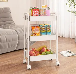 Heavy-Duty 3-Tier Rolling Trolley with Handle, Detachable Storage Cart for Home, Salon, and Dorm Use hat organizer shoe rack funny stickers