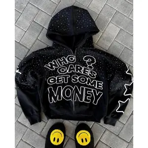 2025 European and American street style dark letter printed hoodie Casual Sweatshirts Menswear