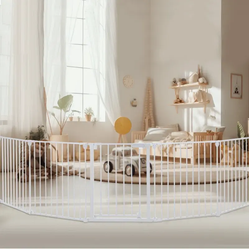 COMOMY 127.8" Extra Wide Baby Gate, Dog Gate for House Stairs Doorways Fireplace, Auto Close Pet Gate with Door Walk Through, 5 Metal Panels, Hardware Mounted Baby Fence Indoor Outdoor(30" Tall,Black), dealsforyou, summerwins, restock, dealsforyoudays