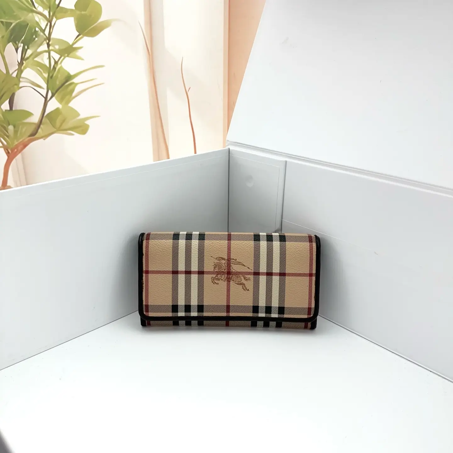 Pre-owned BURBERRY Beige Check Canvas Equestrian Knight Flap Long Wallet 0728 raye 22486894