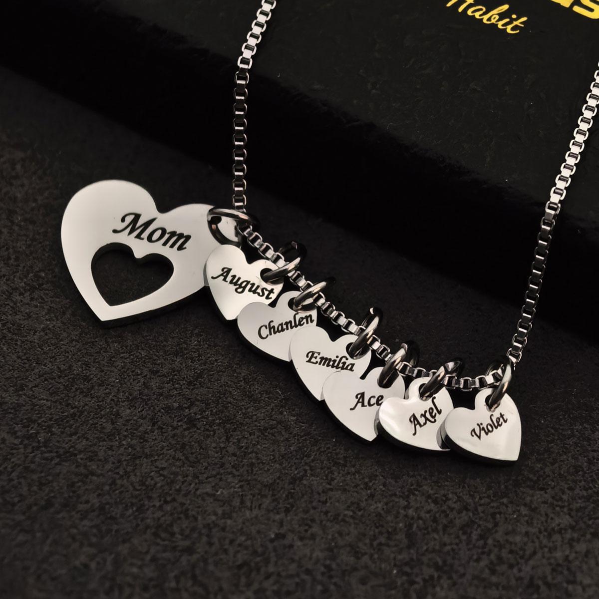 AS1988 Personalized Engraved Name Love Pendant Stainless Steel Custom Multi-name Necklace Holiday Birthday Gift for Mom