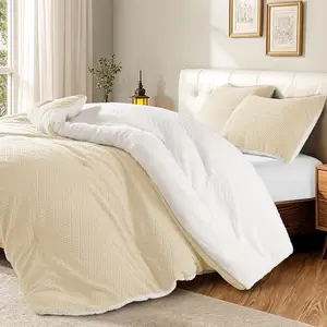King Comforter Set 3 Pieces - 3D Bedding Set, Soft and Warm for Winter, 1 Comforter and 2 Pillowcases, Cream White