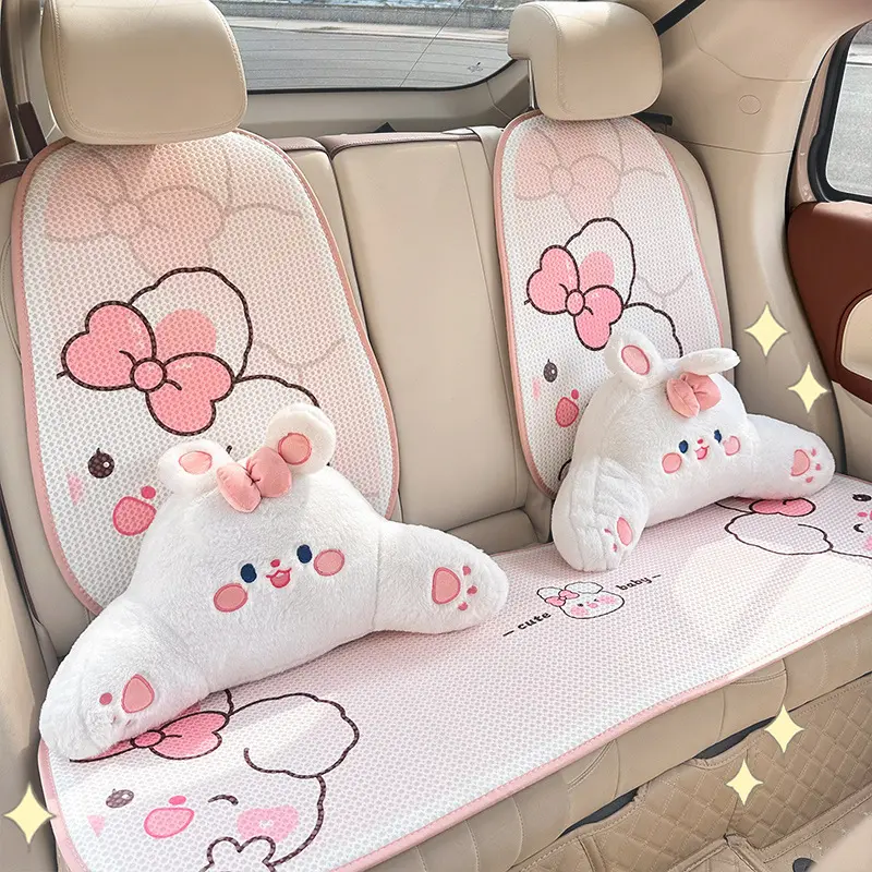 Universal Car Seat Cushion Backrest Ices Silk Honeycomb Ventilation Design Adorable Cartoon Comfort Auto Seat Cover All Seasons