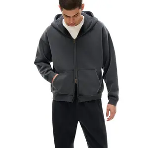 Kored Zip-Through Boxy Fleece Hoodie Unisex Cotton Blend 42% Cotton 53% Polyester 5% Other Fibers Thick Fabric 10.5 oz/yd² Ideal for Spring Autumn Winter