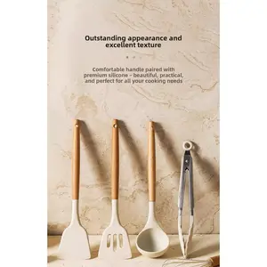 Heat Resistant Silicone Kitchen Utensil Set Non-Stick Spatula Turner Fish Slice Spoon Premium High-Temp Safe Tools Durable Design Easy-to-Clean Ergonomic Grip Handle Kitchen Tools Set