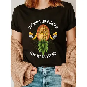 100% Cotton Casual Tshirt Upside Down Pineapple Swinger Wife Women T-Shirt