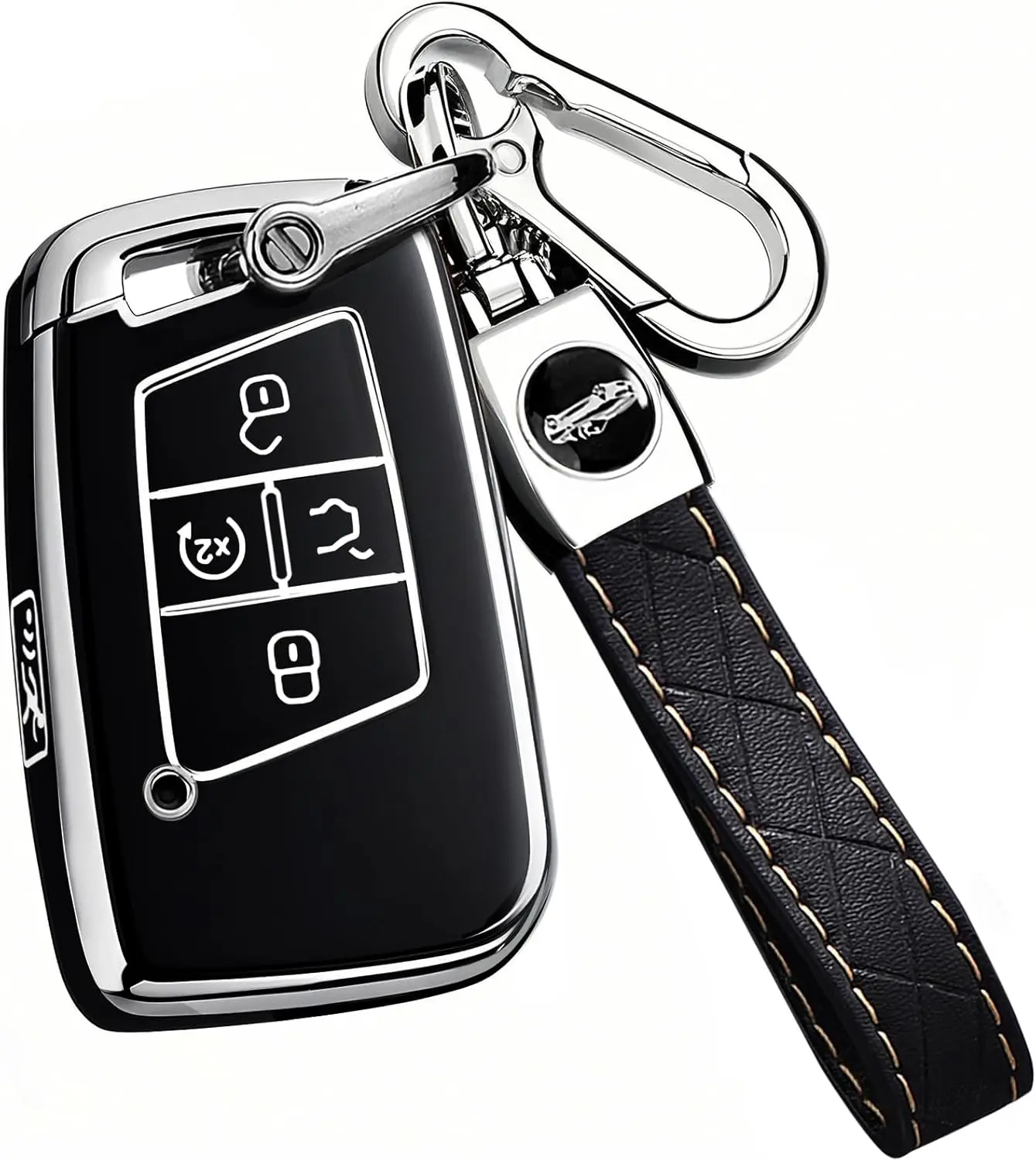 Key Fob Cover for Volkswagen with Keychain, Premium TPU Key Case Compatible with VW Tiguan Atlas Taos SEL Jetta GLI Passat Arteon Remote Start Protector（5 Buttons Black）Gift.