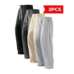 3-Piece Men's Loose Straight Leg Sweatpants, Sports Rope Men's Pants, Multi-Piece Comfortable Outdoor Travel Casual Pants