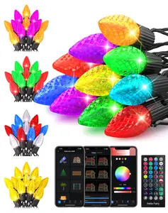 Avatar Controls 33Ft/66Ft/99Ft/132FT Smart String Lights DIY Extendable C9 Color Changing APP Remote Controlled Music Timer Waterproof Programmable Lights for Eaves Fence Xmas Tree Decoration