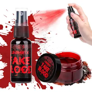 1 OZ Fake Blood Spray and 1 OZ Gel Fake Blood Makeup Kit Washable Sfx Makeup for Clothes Mouth Eyes,Stage Blood for Halloween Zombie Vampire Cosplay Party