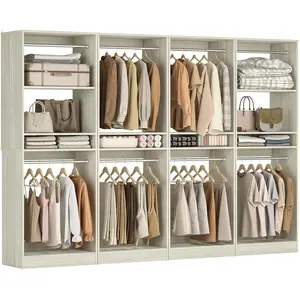 Unikito Freestanding Closet Organizer, Engineered Wood Wardrobe System, Adjustable Shelving Unit with 2 Hanging Rods, 600 lb Capacity Storage Solution, Modular Design for Bedroom/Entryway/Laundry Room, Easy Assembly Freestanding Garment Rack