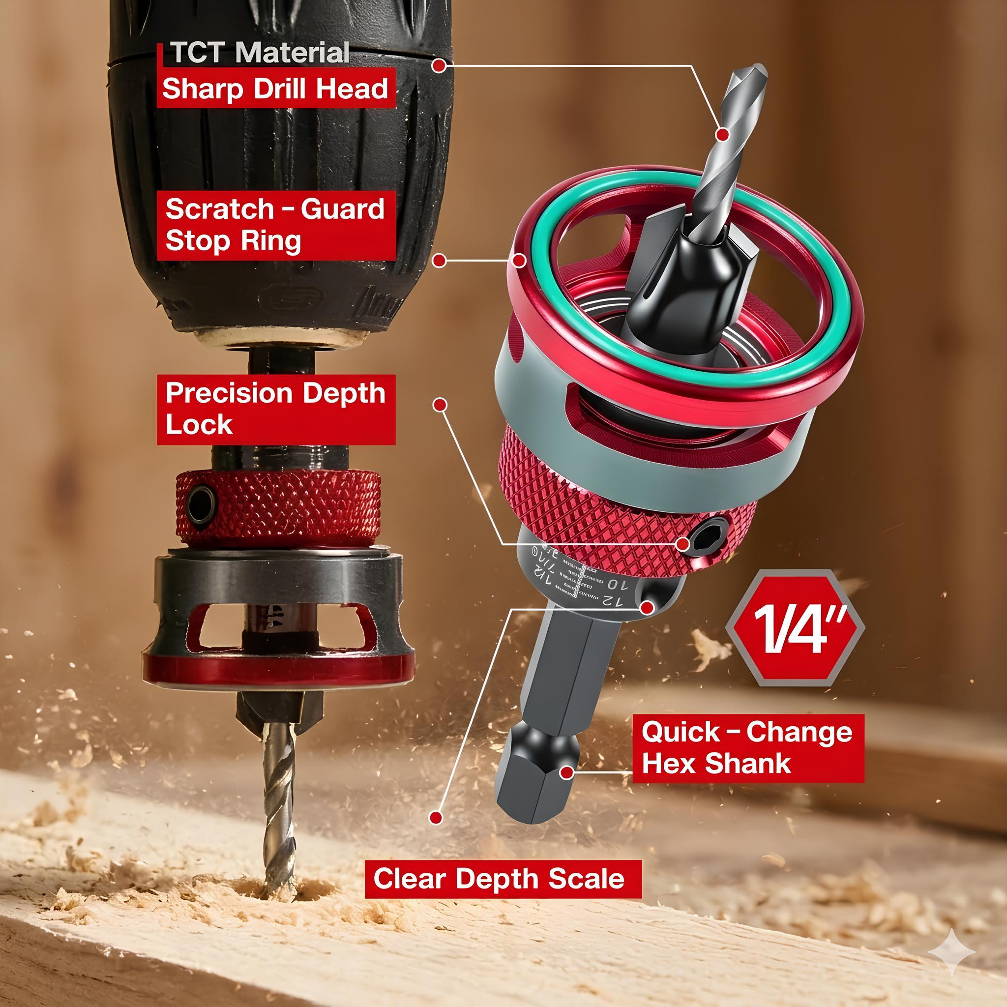 9PCS Countersink Drill Bit Set Adjustable Depth Stop Collar 82 Degree Tapered Hex Shank Wood Drill Bits Clean Countersink Holes No Splitting DIY Woodworking MDF Plywood Screwdriver Bits Home Improvement Tool Set 9PCS Countersink Drill Bit Set Adjustable Depth Stop Collar 82 Degree Tapered Hex Shank Wood Drill Bits Clean Countersink Holes No Splitting DIY Woodworking MDF Plywood Screwdriver Bits Home Improvement Tool Set