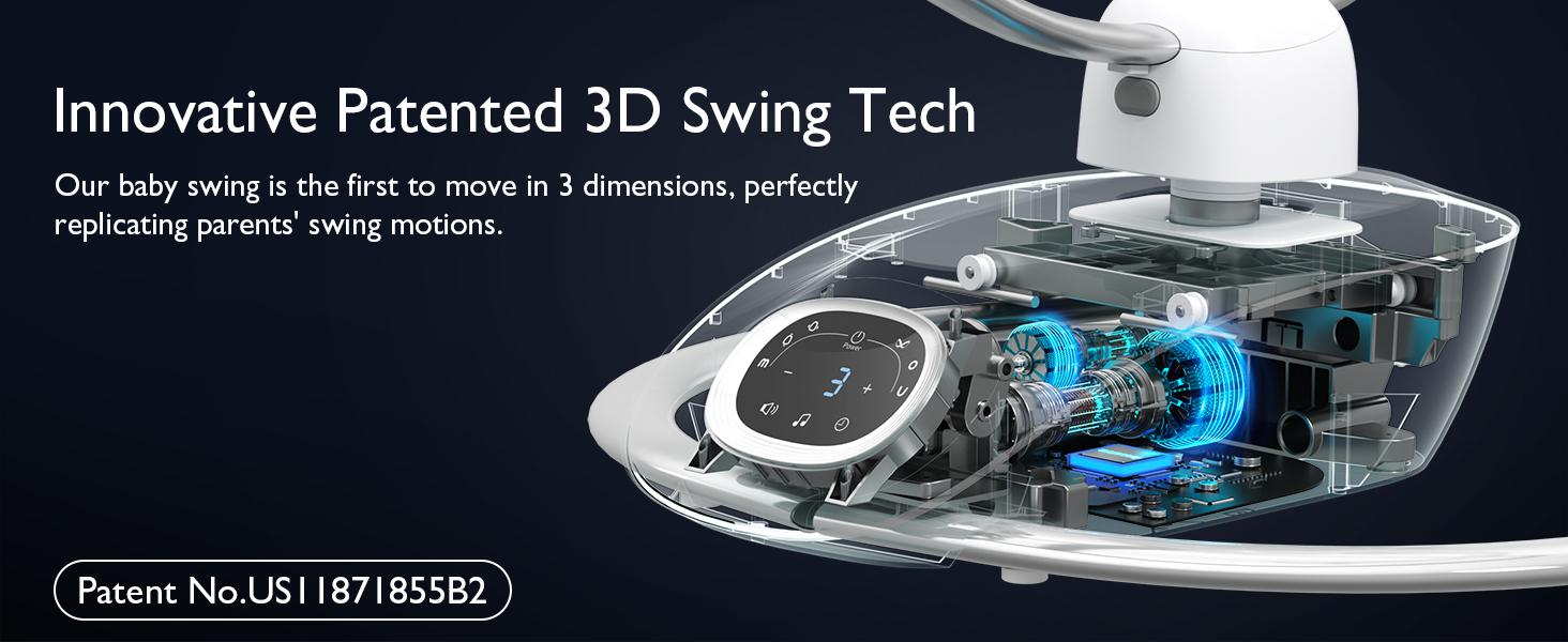 Momcozy CocoSway Baby Swing for Infants to Toddler, 3D-Motion Electric Baby Swing with 6 Motions & 4-Speeds, Remote Control, Infant Swing with 8 Preset Lullabies for Baby Boy Girl Up to 20 lbs