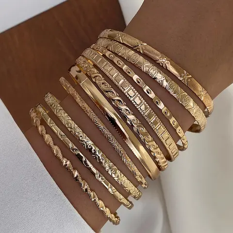 Elegant Women's Stackable Bangle Set, Square Twist & Textured Design, Stylish Jewelry Gift for Parties & Daily Wear, Stack Bangles Set