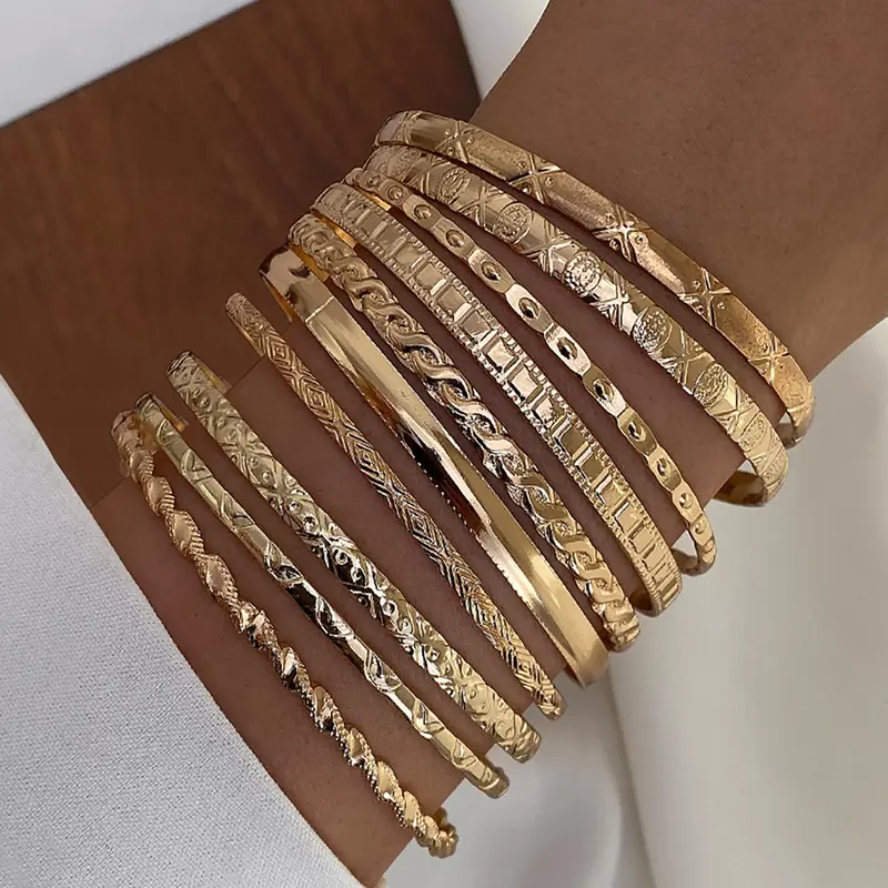 Elegant Women's Stackable Bangle Set, Square Twist & Textured Design, Stylish Jewelry Gift for Parties & Daily Wear, Stack Bangles Set
