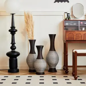 Gecheer Brown Decorative Floor Vase Set of 3 – Modern PVC Tall Vases for Artificial Flowers, Dry Branches & Home Decor – No-Water Indoor Flower Stand for Living Room, Entryway, or Dining Area