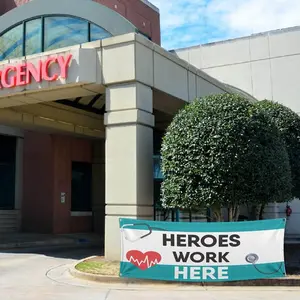 VictoryStore 3ft x 6ft Vinyl Medical Themed "Heroes Work Here" Banner, Grommeted, Indoor/Outdoor Home & Festive Party Backdrop