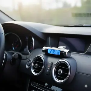 Car Digital Clock Thermometer with Clip for Vehicles, High Precision Temperature Sensor, LCD Display Screen, Useful Auto Accessory Gadgets