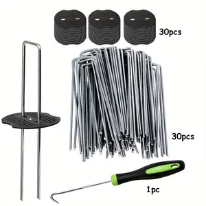 61pcs U-Type Zinc Alloy Tent Pegs with Washers and Hooks, Ideal for Outdoor Camping, Garden Fabric, Landscape, Fence Anchors
