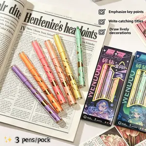 3Pcs Galaxy Glitter Highlighter Pens, Chisel Tip Shimmer Fluorescent Marker, No Bleed Sparkle Highlighters for Journaling Note Taking, Cute Aesthetic Stationery for Students, DIY Art Doodling & Scrapbooking