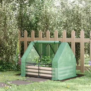 SAVEYOUR 50 x 37.5 x 36.25 Inch Green Outsunny Raised Garden Bed, Heavy Duty Galvanized Metal Planter Box Equipped with Detachable Mini Greenhouse Cover and 2 Roll-Up Vent Windows, Outdoor Plant Growing Station for Flowers, Fruits, Vegetables and Herbs