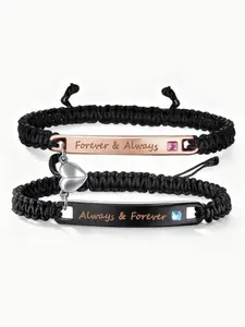 Adjustable Braided Bracelet with Heart & Letter Charms, Heart Shaped Bracelet, Exquisite Bracelet, Unisex Fashion Accessory, Personalized Couples Bracelet, Trendy Jewelry for Men & Women