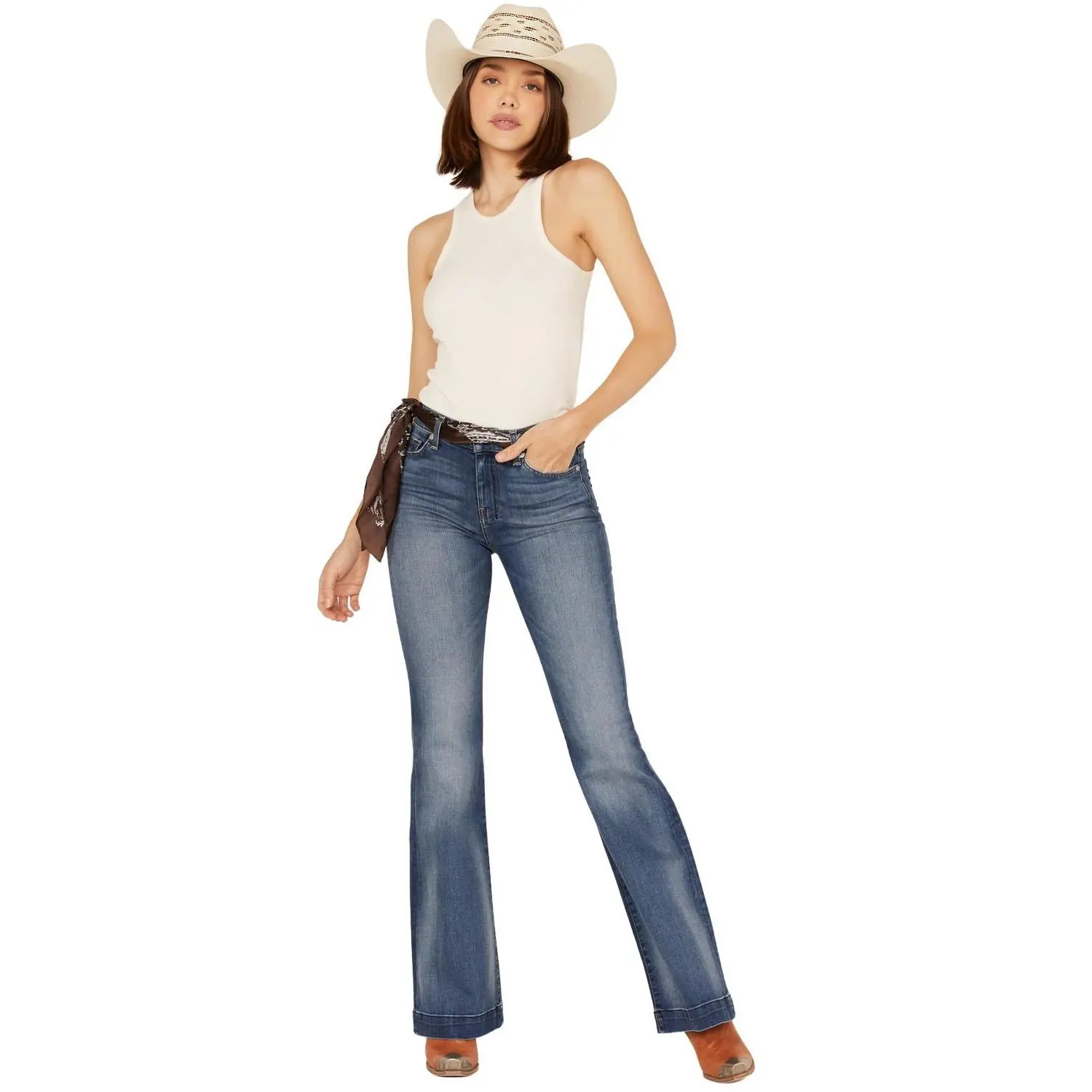 7 For All Mankind Women's Medium Wash Mid Rise Dojo Wide Jeans - 7U45144a-Dlu