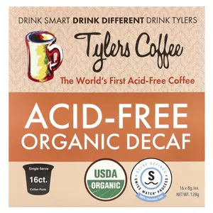 Tylers Coffees Acid-Free Organic Decaf, 16 Single Serve Coffee Pods, 8 g Each