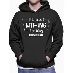 Men's Regular Fit Letter Print Drop Shoulder Hoodie, Fashion Casual Drawstring Pocket Hooded Sweatshirt for Daily Holiday Outdoor Wear, Casual Men Clothes for Spring & Fall Unisex Hoodies