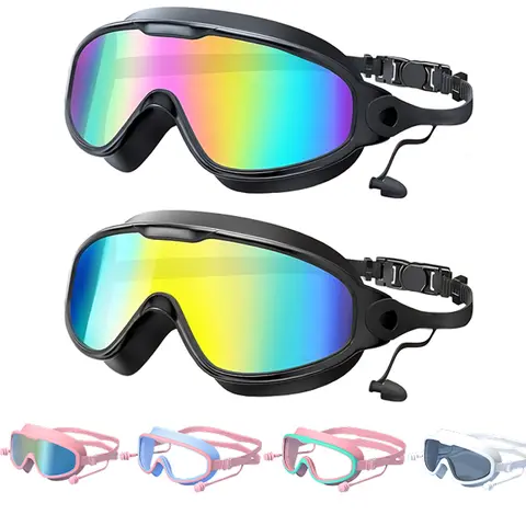 Adult Adjustable Leakproof Swimming Glasses - UV Protective Goggles, Anti-Fog, 180° Wide View, Anti-Fouling, Snug Secure Fit, Eye Care, Swimming Accessories with Earplugs, Mirror Feature, Great for Lessons, Parties, Laps, Ready for Pool, Beach, Open Water