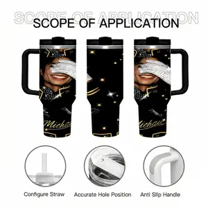 Michael Jackson Tumbler 40oz With Handle & Straw, King of Pop Collage Tumbler, MJ Fan Gift, Music Legend Travel Tumbler, Retro Pop Star Drinkware, Gift for Pop Fans