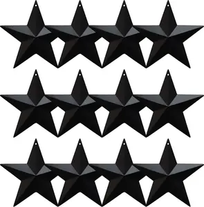 Metal Star Hanging Ornament, 3.8 Inch Black Barn Star for Home Decoration, Set of 12, Rustic Vintage Christmas Gift MGSYPHOME
