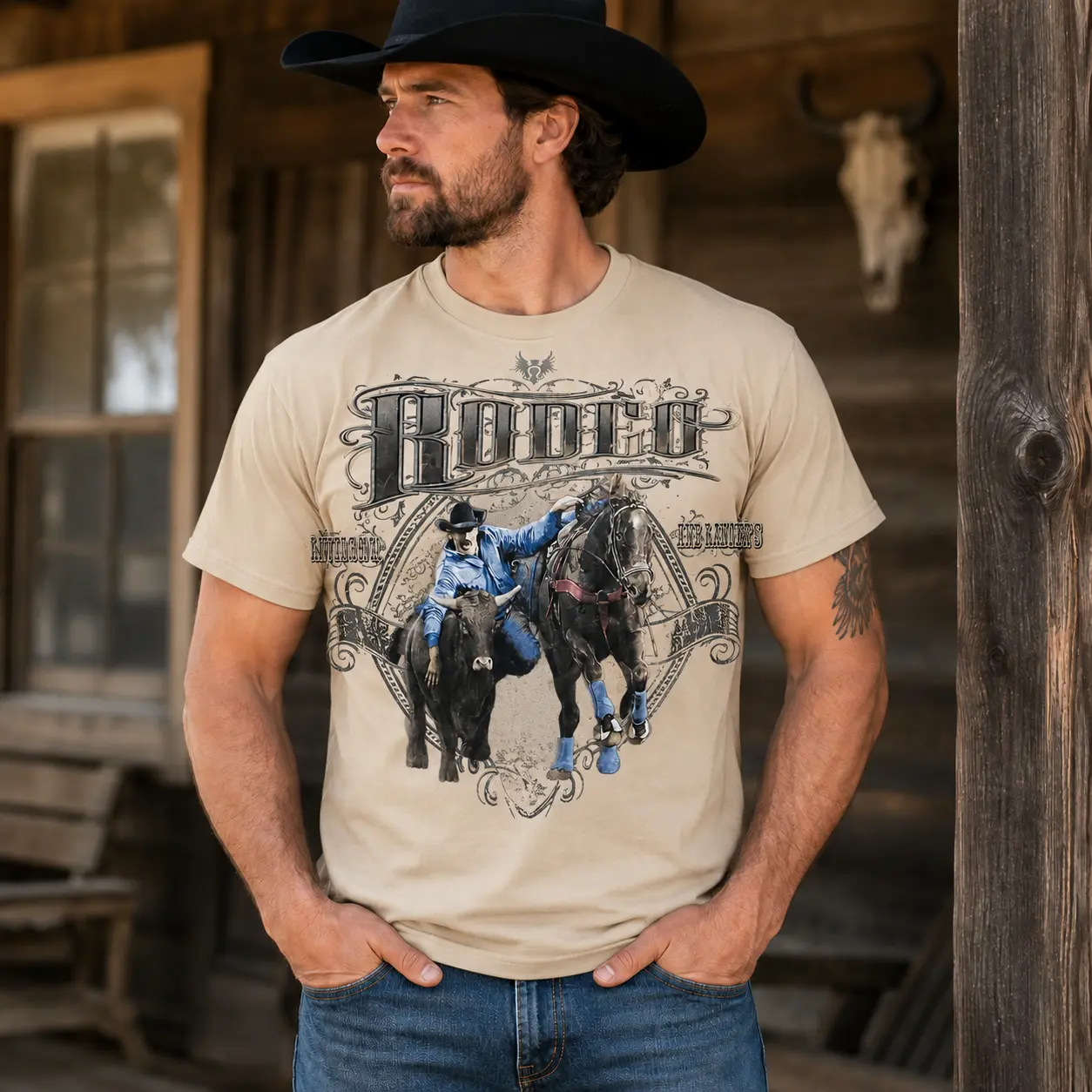 Rodeo Bull Riding T-Shirt, Cowboy Western Graphic Tee, Bull Rider Ranch Shirt, Rodeo Cowboy Apparel, Country Western Clothing, Ranch Life Gift for Men Women