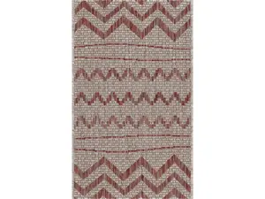 212 MAIN Low Pile Flat Weave Indoor Outdoor Rug, Stain Resistant, Warm Tones, 2x3 ft Beige & Red Zigzag Stripes Scatter Area Rug