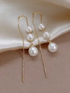 Fashion Artificial Pearl Long Dangle Earrings for Women, High Quality Earrings, Simple Elegant Daily Commute Versatile Earrings, Stylish Accessory