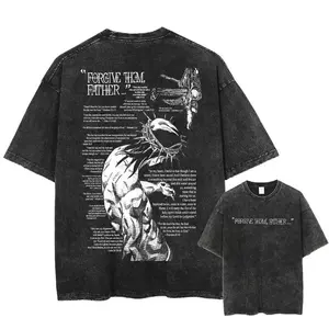 Forgive Them Father Graphic T Shirt Unisex Crewneck Religious Jesus Inspired Steel Ball Run JoJo Manga Print Spiritual Tee Oversized Cotton Short Sleeve Streetwear Top Soft Breathable Vintage Casual