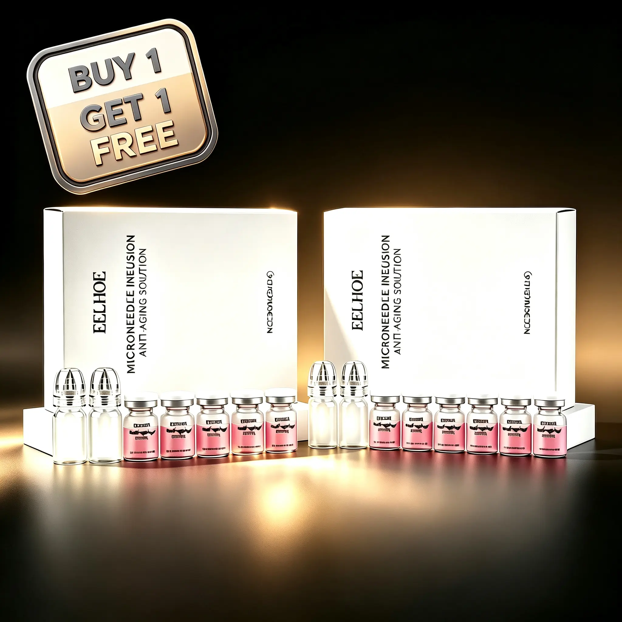 Buy 1 Get 1 Vegan Microneedle Infusion Anti-Aging Facial Serum Kit with Roller App. - 7 Vials Deep Hydration Firming Essence for At-Home Care, Smooths Lines Daily Skincare