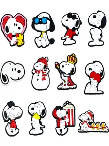 12pcs Cartoon Snoopy Christmas Series PVC Shoe Accessories, Fits Hole Wristbands DIY Removable Party Gifts, Perfect for Holiday Decorations