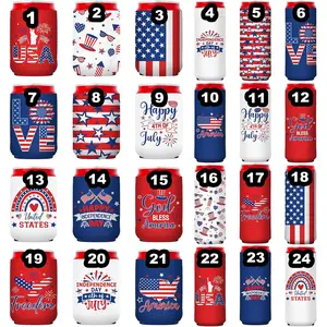 4th of July Can Cooler Sleeve, Patriotic Neoprene Drink Holder, Red White Blue Insulated Beverage Cover, Reusable Party Favor for USA 250th Anniversary