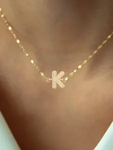 Women's Elegant Stainless Steel Necklace, Micro-Zircon Bubble Initial Pendant, Fashion Lip Chain Jewelry for All Seasons, Initials Necklace, Letters Necklace
