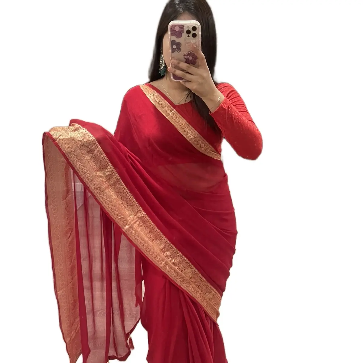 Women's Elegant Traditional Georgette Saree - Comfortable Solid Color Party Wear for Special Occasions with Fall and Picot, Women's Clothes Piece, Elegance, One Piece