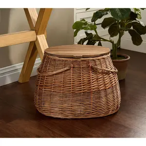 Cozy Cottage by Liz Marie Vintage Woven Wood Picnic Basket Cozy Cottage by Liz Marie Vintage Woven Wood Picnic Basket