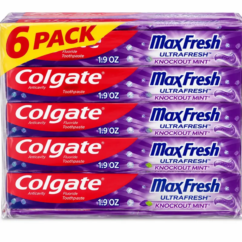 (6 Pack) Colgate MaxFresh Knockout Mint Daily Oral Care Toothpaste for Adults, Travel Size 1.9Oz, Balanced pH Formula, Cleansing Action
