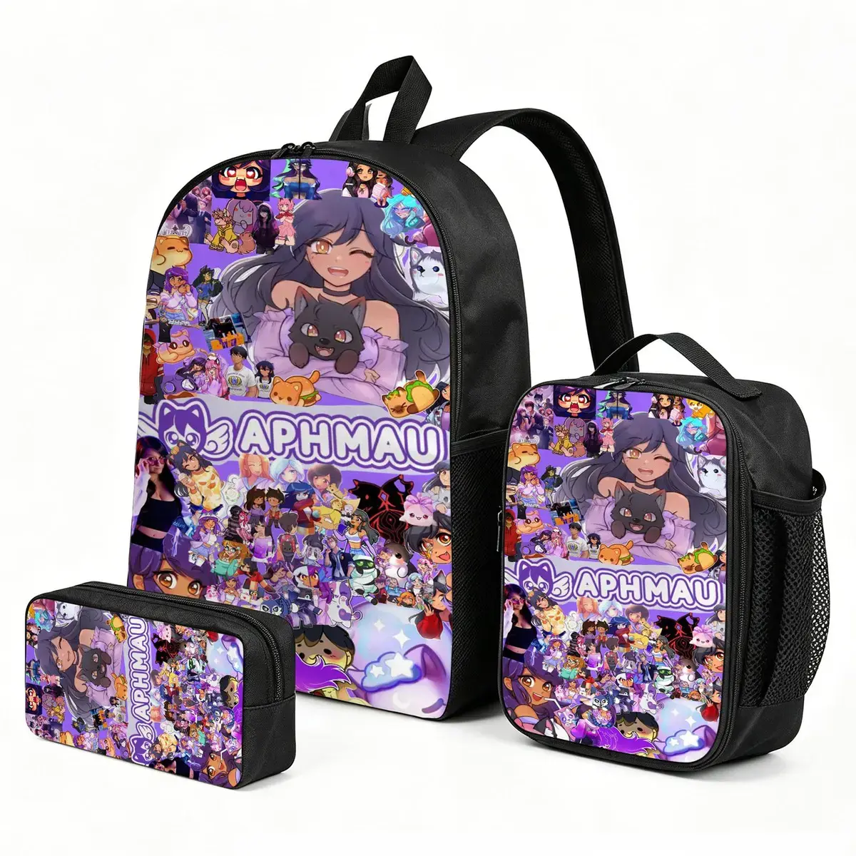 Aphmau 3PCS Kids Backpack Set with Insulated Lunch Bag | Theme Travel Daypack | Cute Print School Bookbag Pencil Case Combo