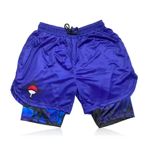 Blue Sasuke Anime Shorts Breathable Fabric Menswear Soft Customized Layer Athletic Mesh