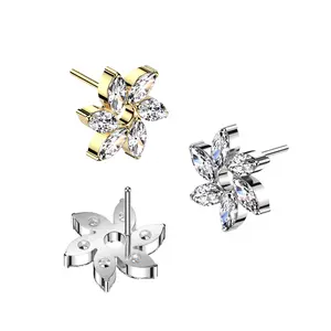 20G/18G/16G Flower Flat Back Earring • Push Pin Labret • Threadless Flat Back Stud • Tragus Piercing • Helix Stud • Cartilage Stud • Gold • Silver • Flower Earring